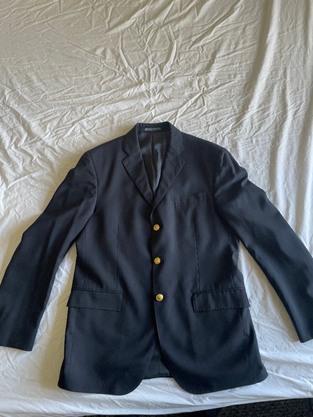 Ralph Lauren M 41R Black Wool Gold 3 Button Sport Coat SZ 41R Made in Italy